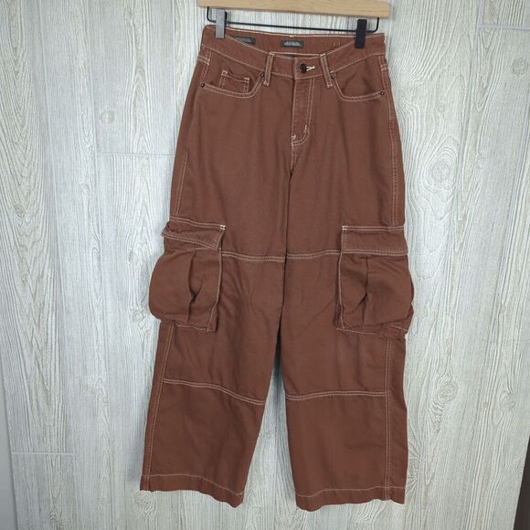 Wild Fable Mid-Rise Baggy Cargo Pants Brown Size 2R Contrast Stitching - Picture 1 of 7